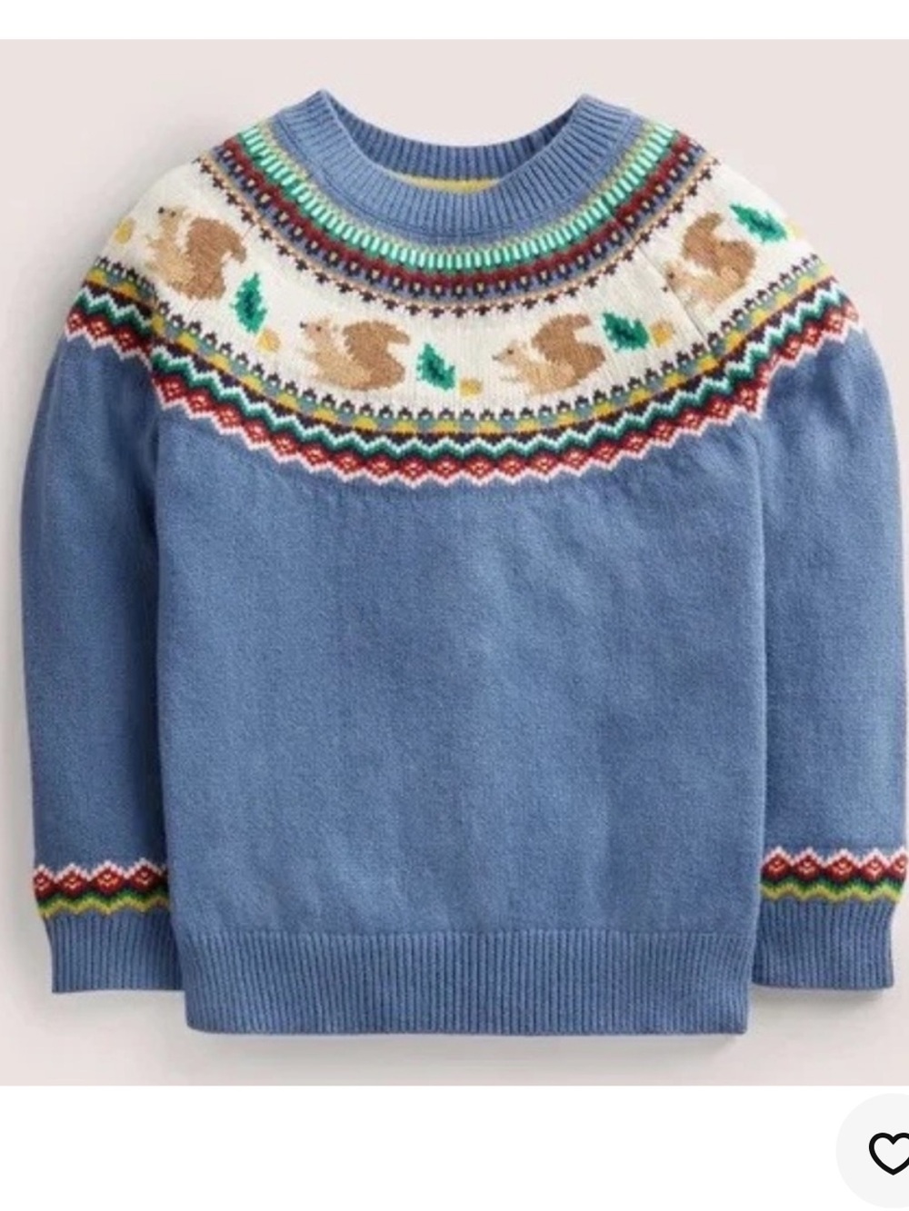 Mini Boden Fair Isle Sweater Blue Squirrel Riviera Blue Size 7/8 Christmas